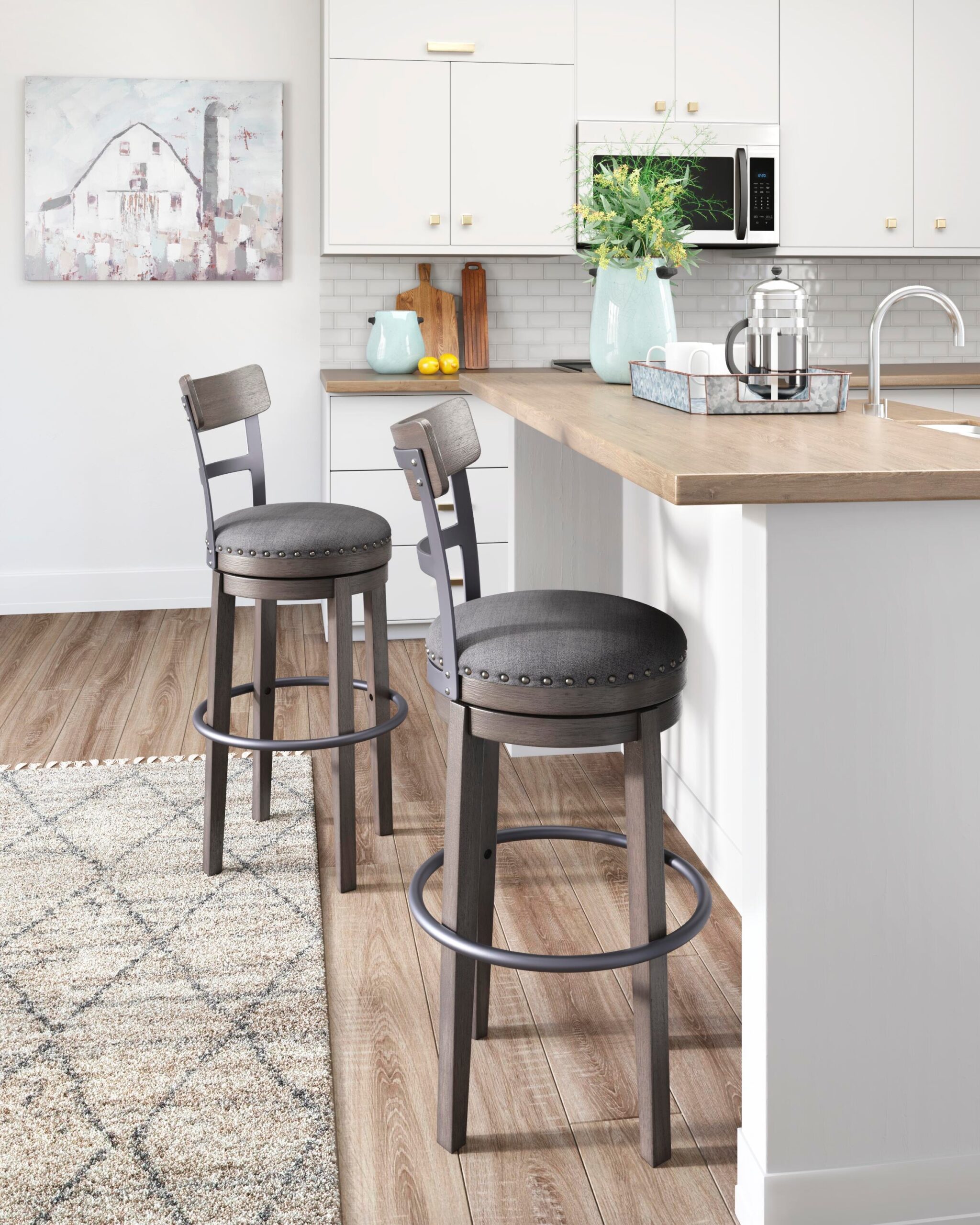 Caitbrook - Tall UPH Swivel Barstool - Gray - Image 2
