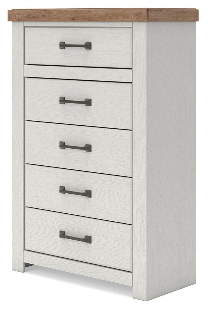 Savonport - Five Drawer Chest - White / Brown - Image 6