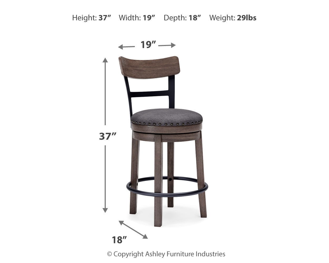 Caitbrook - UPH Swivel Barstool - Gray - Image 4