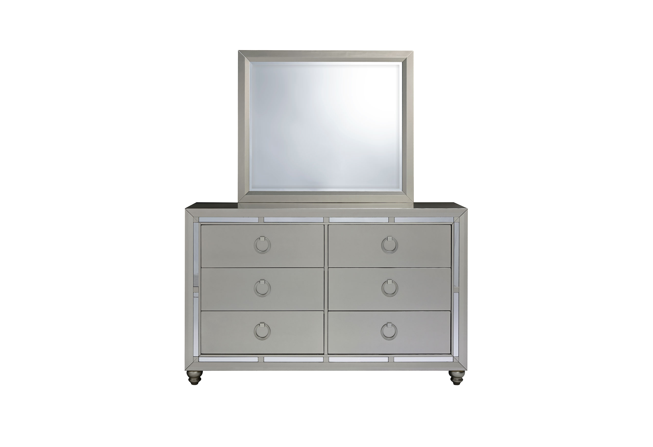 Riley - 6 Piece King Bedroom Set (Bed, 2 Dressers, Mirror, 2 Nightstands) - Silver - Image 3