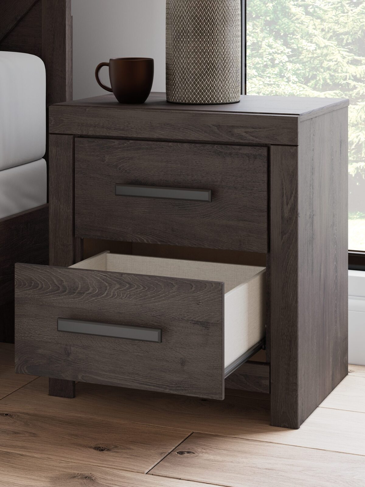 Prendonea - Two Drawer Night Stand - Charcoal - Image 7