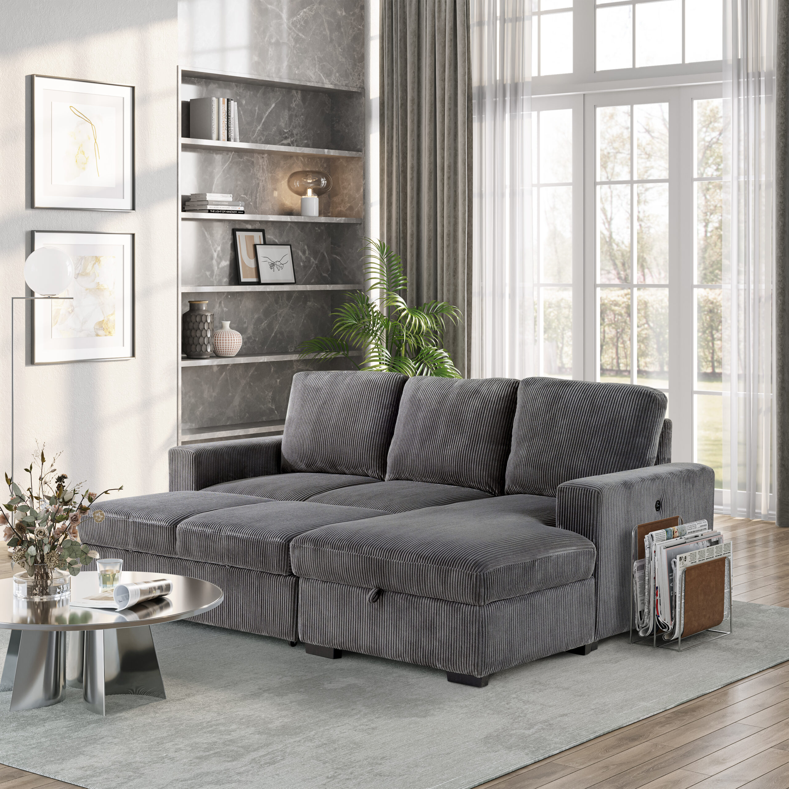 U2660 - Sectional Without Chaise And With Pull Out Sofa Bed - Gray - Image 2