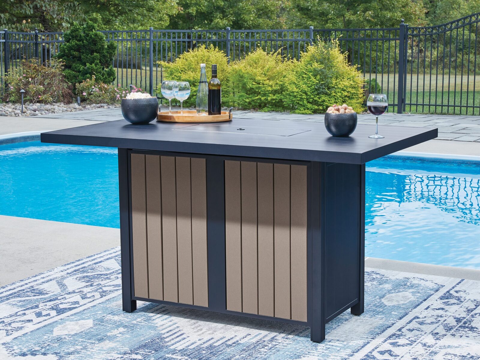 East Beach - Rectangular Bar Table With Fire Pit - Blue - Image 6