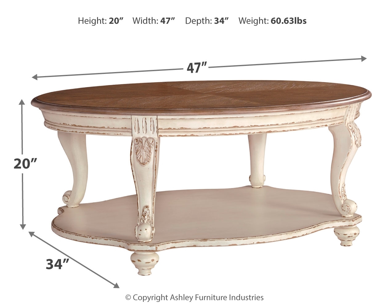 Realyn - Oval Cocktail Table - White / Brown - Image 4