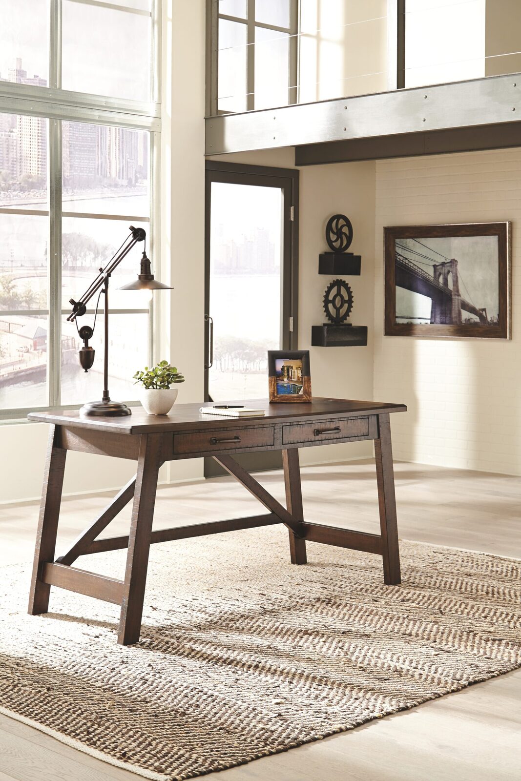 Baldridge - Home Office Large Leg Desk - Rustic Brown - Image 3