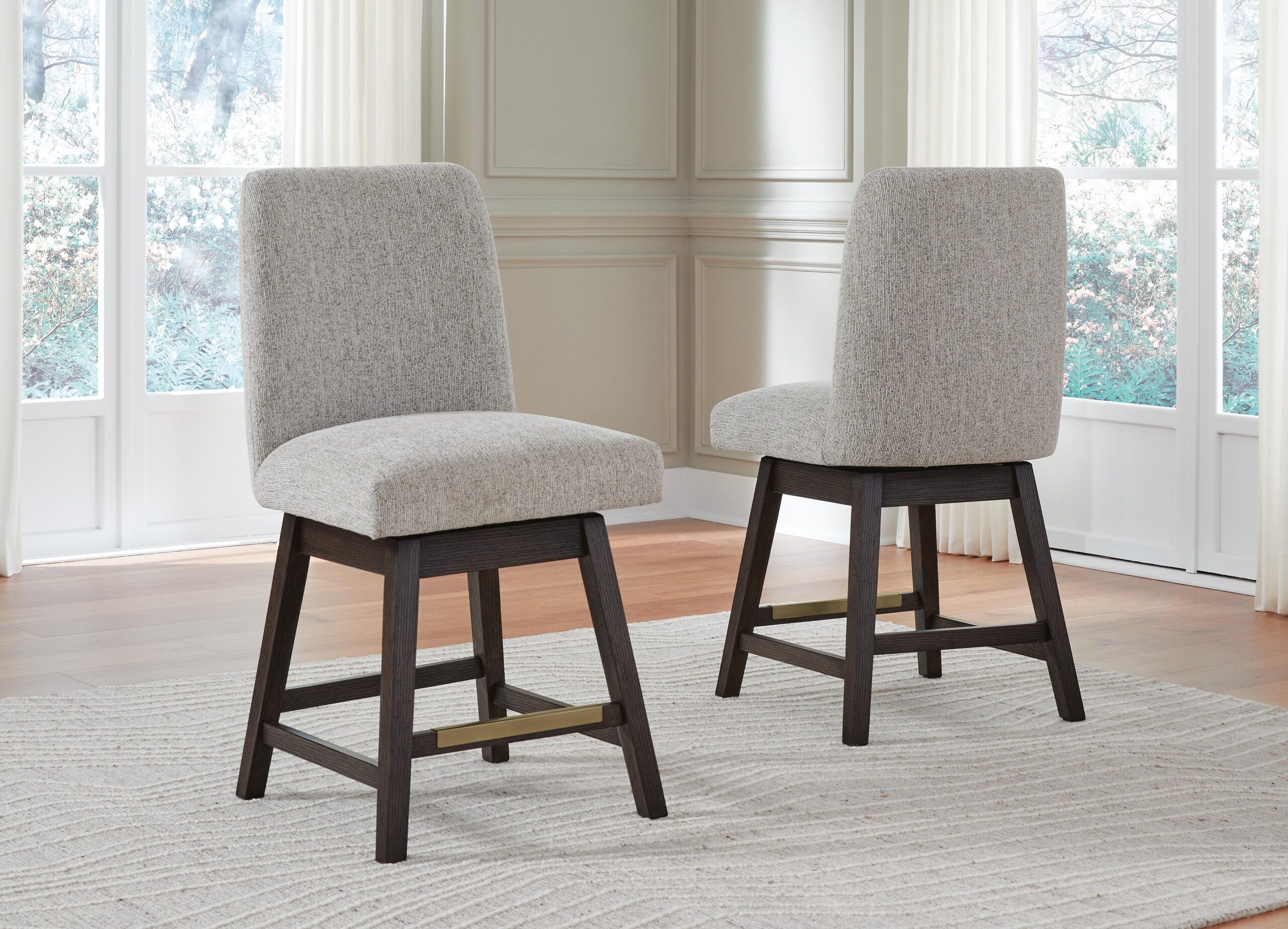 Burkhaus - Upholstered Swivel Barstool (Set of 2) - Beige / Dark Brown - Image 2
