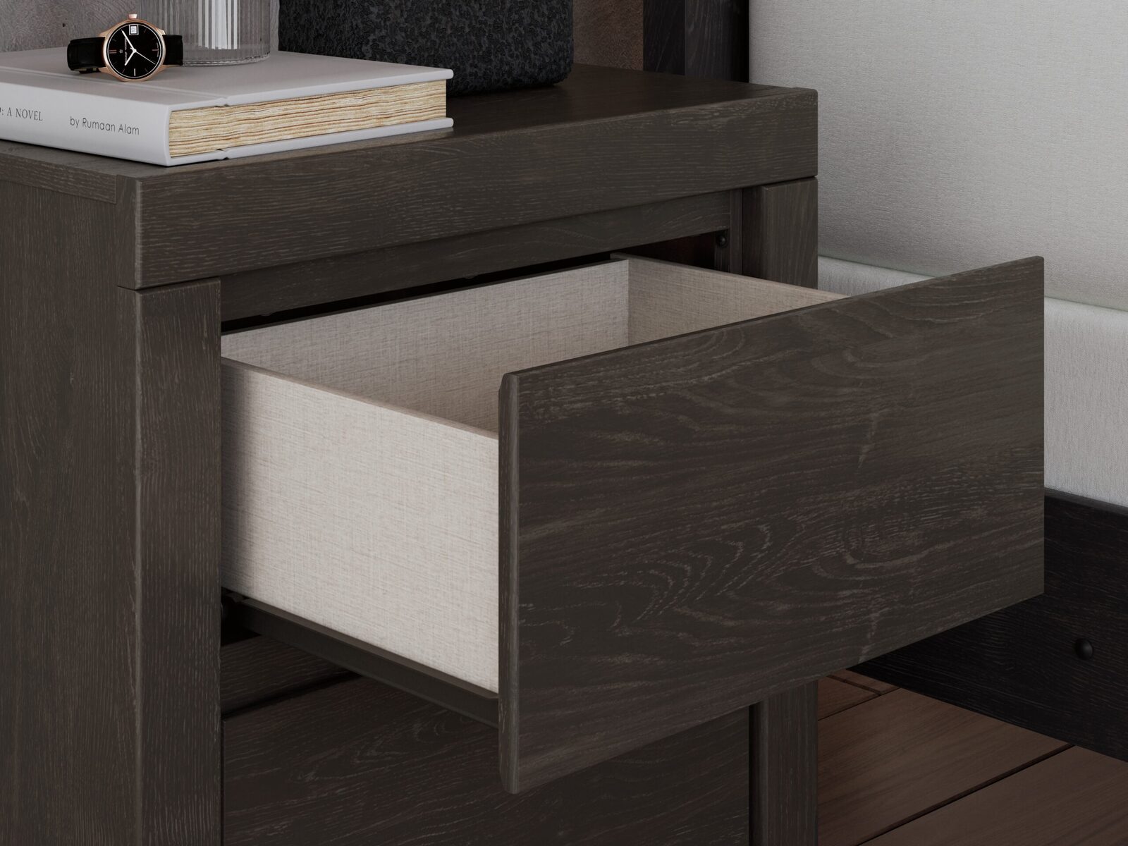 Fraluna - Two Drawer Night Stand - Charcoal - Image 10