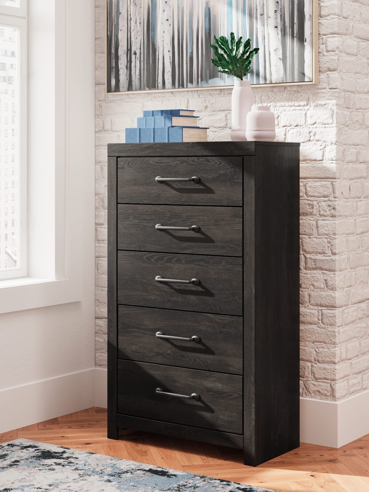 Hollivern - Five Drawer Chest - Dark Gray - Image 2