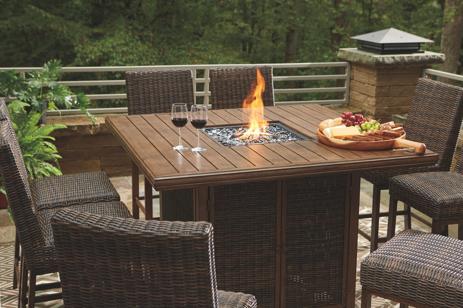 Paradise Trail - Square Bar Table w/Fire Pit - Medium Brown - Image 9