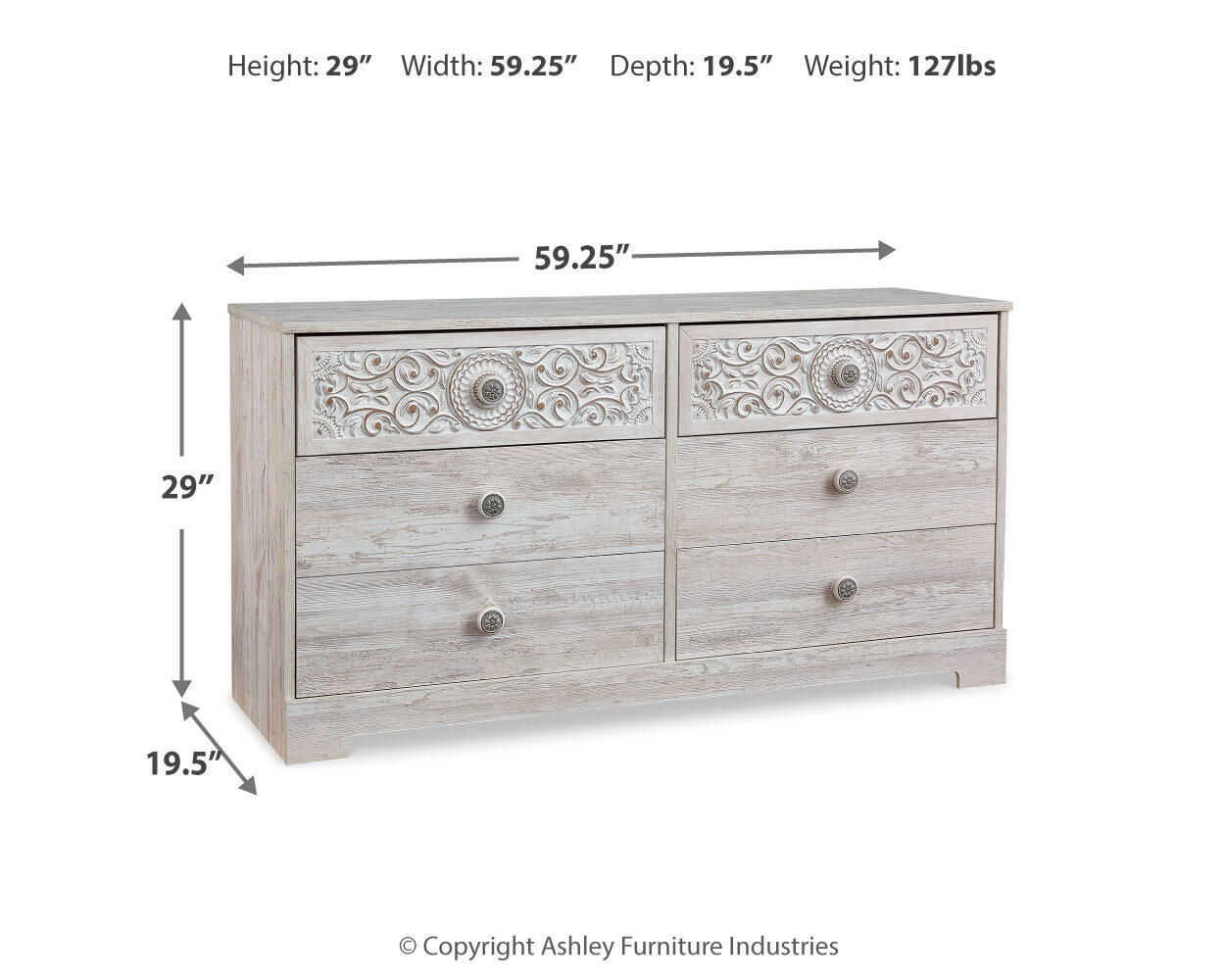 Paxberry - Six Drawer Dresser - Weatherworn - Whitewash - Image 7