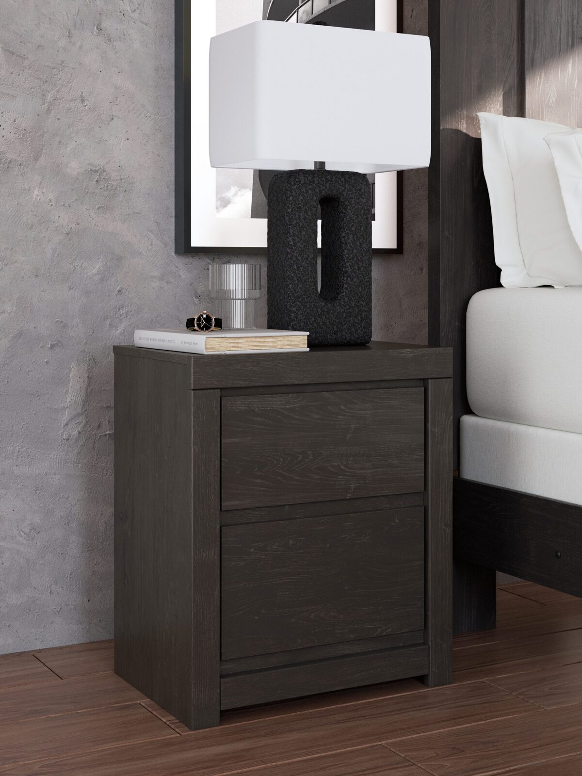 Fraluna - Two Drawer Night Stand - Charcoal - Image 2
