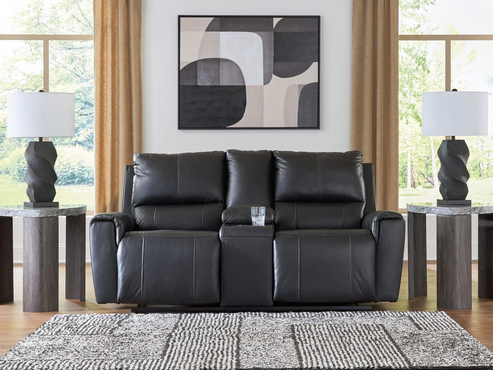Glossmore - Reclining Loveseat With Console - Black - Image 2