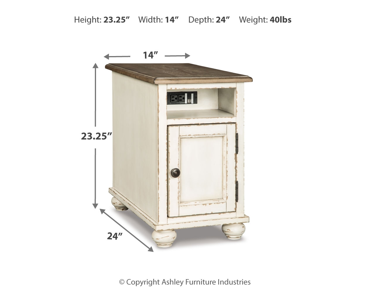 Realyn - Chair Side End Table - AC / USB - White / Brown - Image 4