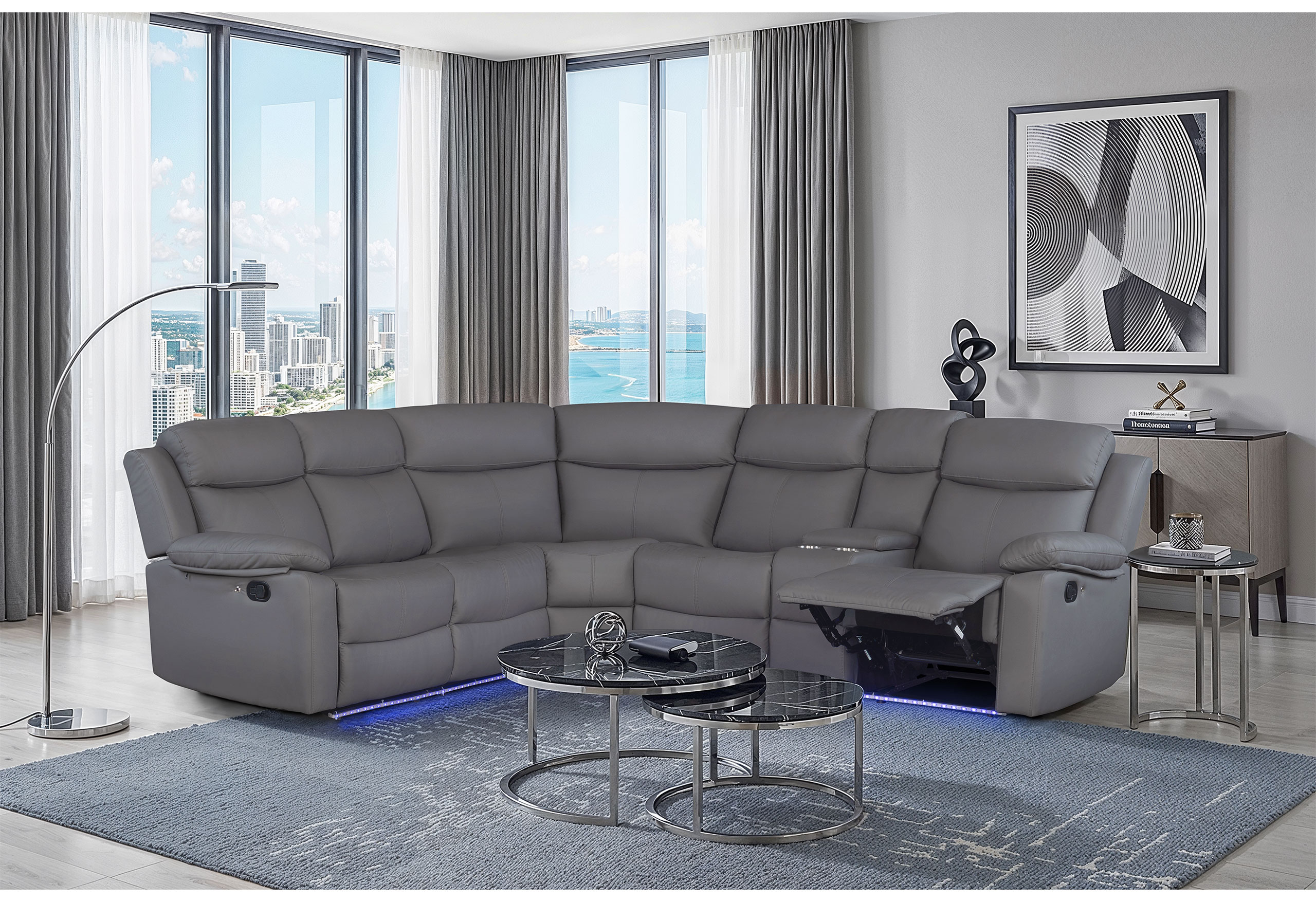 U6026 - Right Side Facing Sectional With LED And Speaker - Gray - Image 2