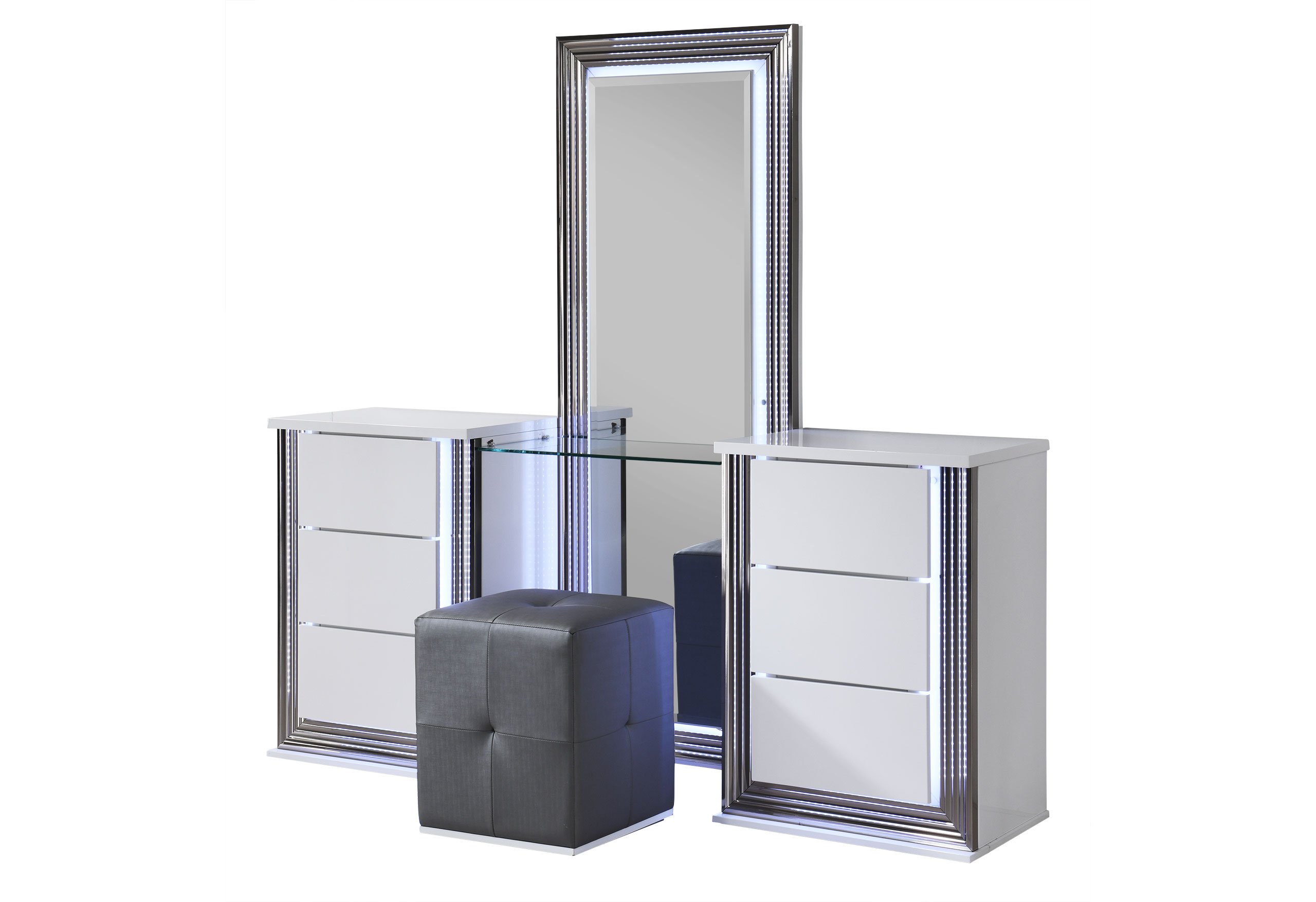 Ylime - Vanity With LED And Stool - White - Image 3