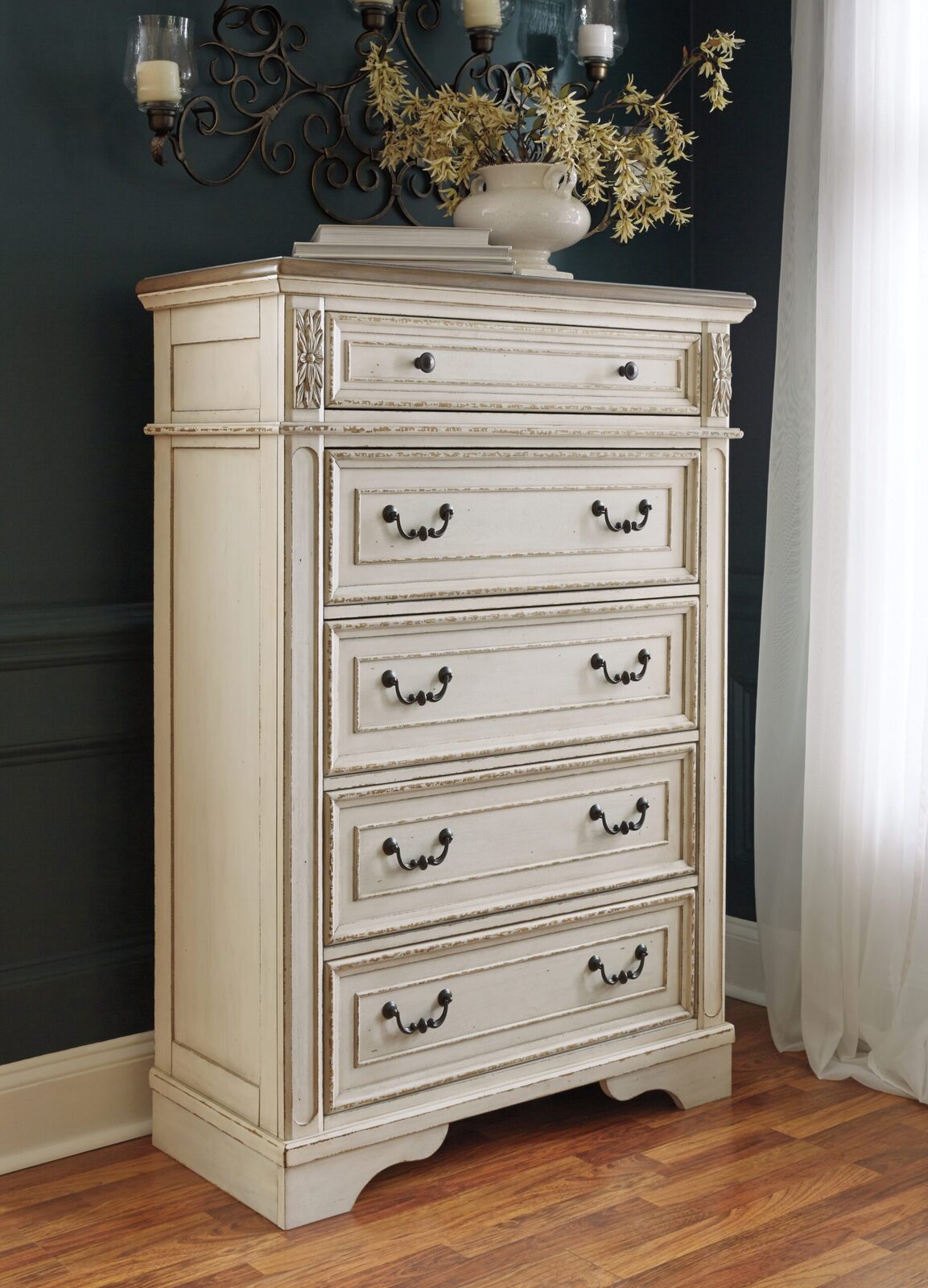 Realyn - Five Drawer Chest - White / Brown / Beige - Image 6