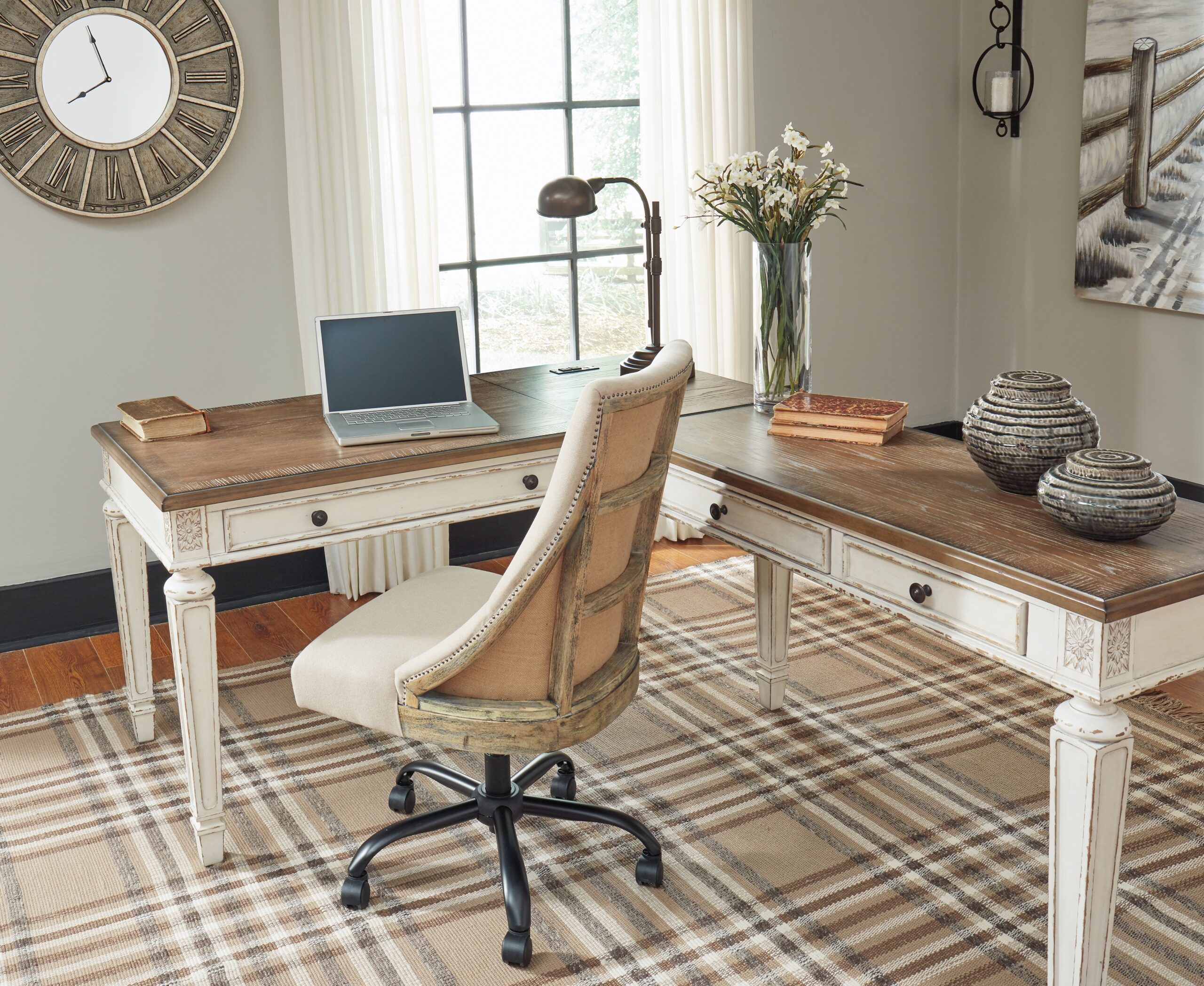 Realyn - L Shaped Desk With Lift Top - White / Brown - Image 10