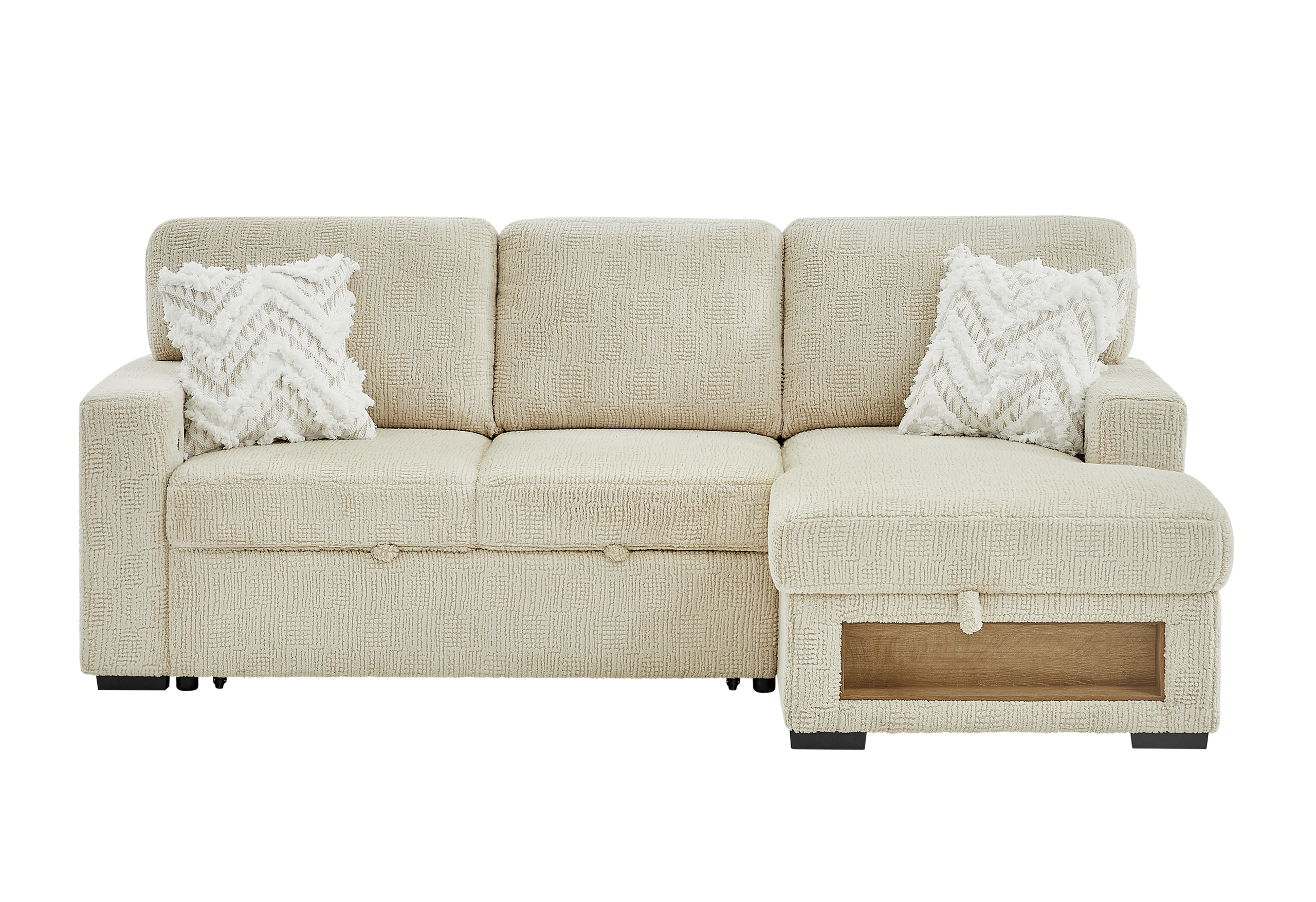 U0222 - Pull Out Sofa Bed With Speaker And 2 Pillows - Cream - Image 2