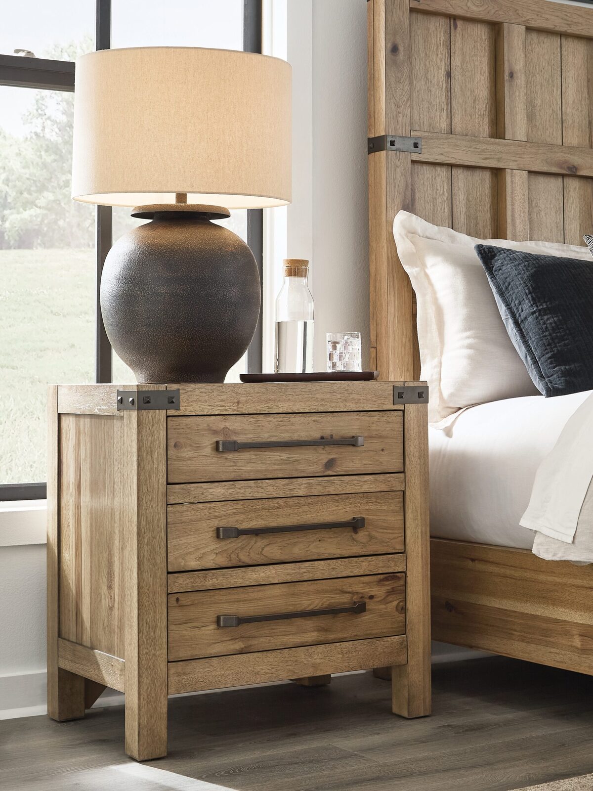 Ridgester - Three Drawer Night Stand - Light Brown - Image 2