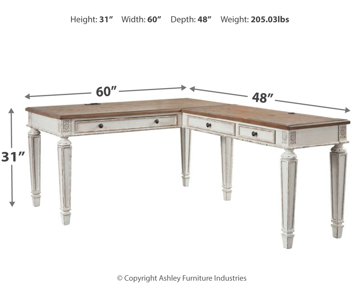 Realyn - Home Office L Shaped Desk - White / Brown - Image 4