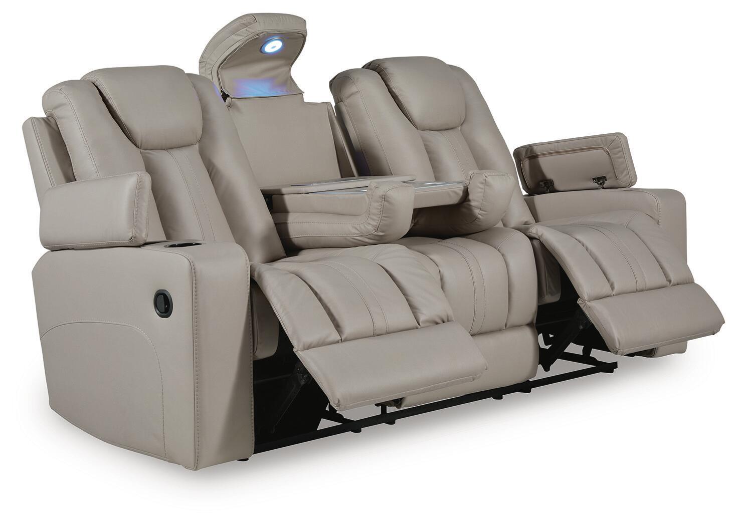 Elevate Edges - Reclining Sofa With Drop Down Table - Coin - Image 3