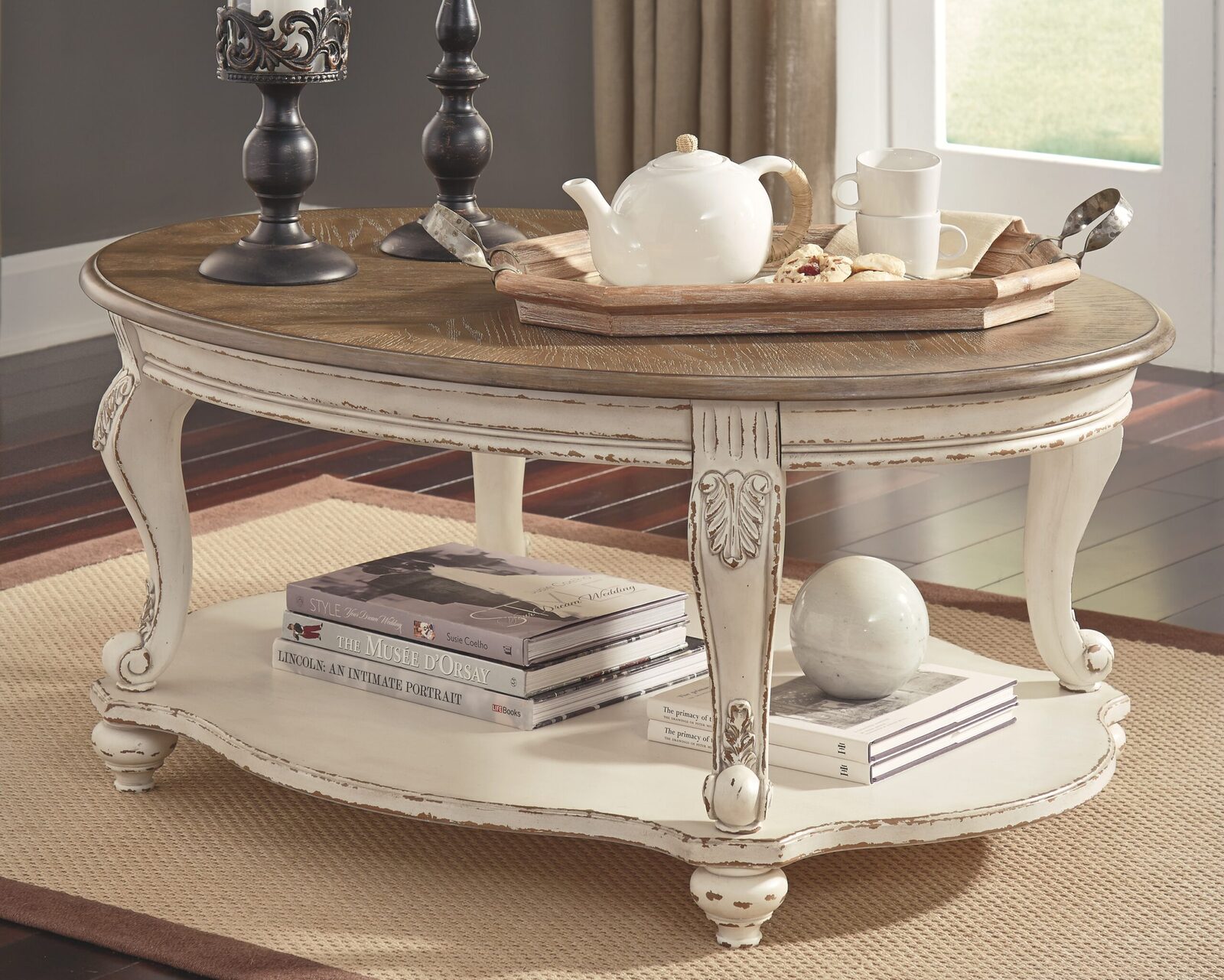 Realyn - Oval Cocktail Table - White / Brown - Image 2