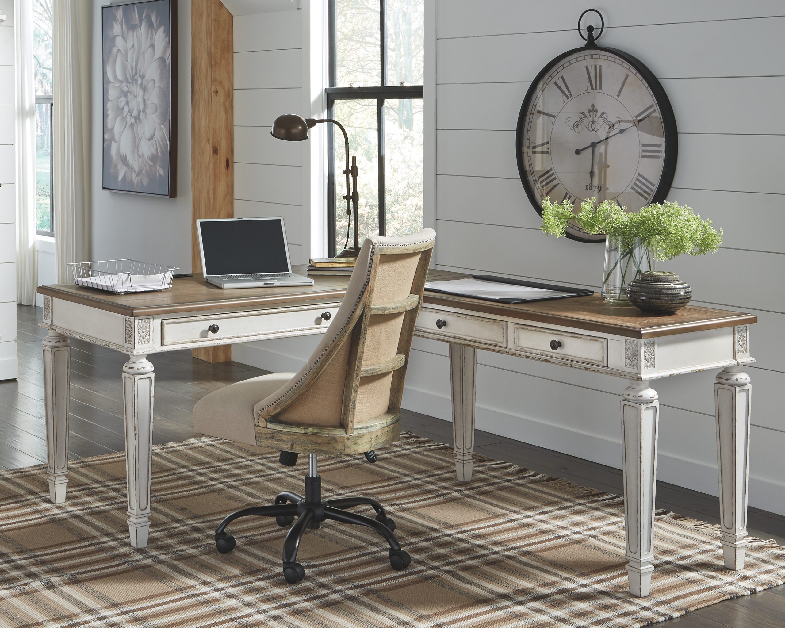 Realyn - Home Office L Shaped Desk - White / Brown - Image 12