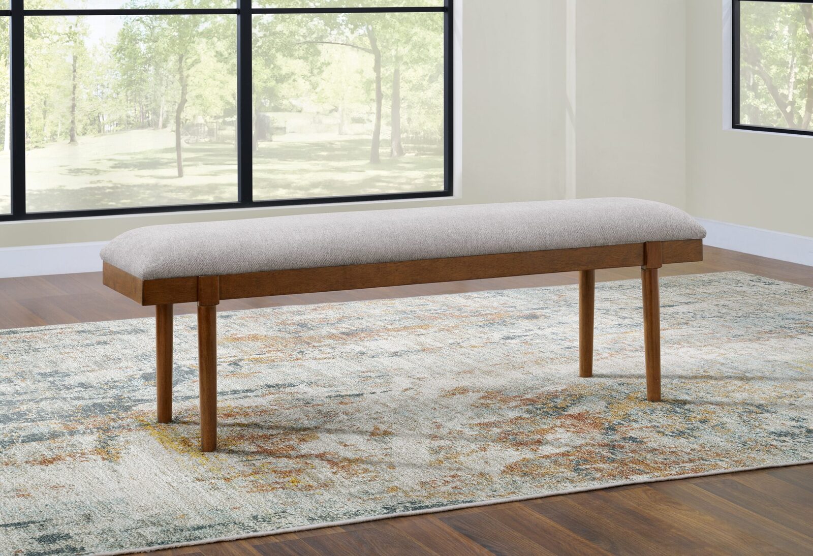 Lyncott - Large Upholstered Dining Room Bench - Gray / Brown - Image 2