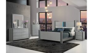 Logan - 4 Piece Bedroom Set (Bed, Dresser, Mirror, Nightstand) - Silver
