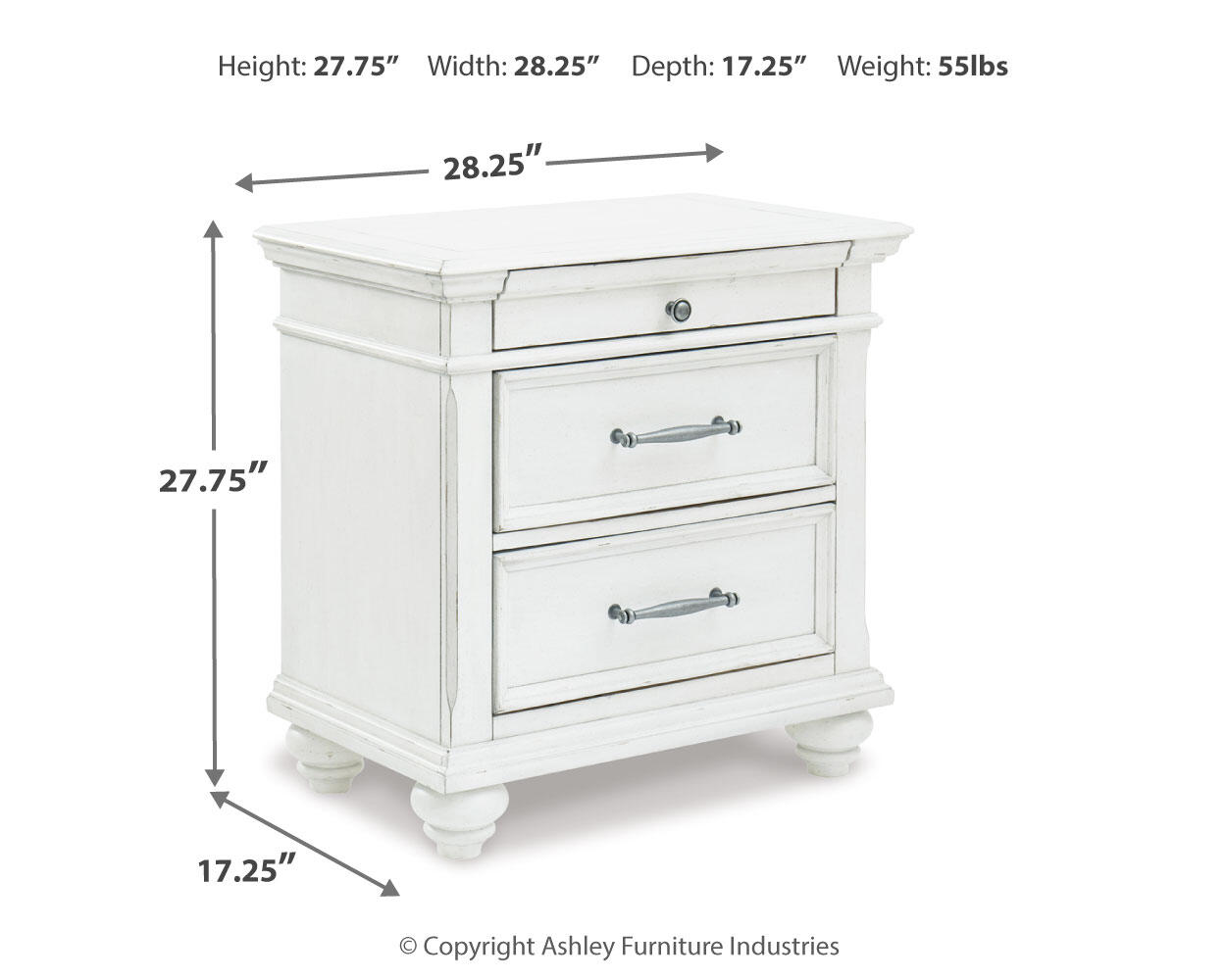 Kanwyn - Three Drawer Night Stand - Whitewash - Image 4