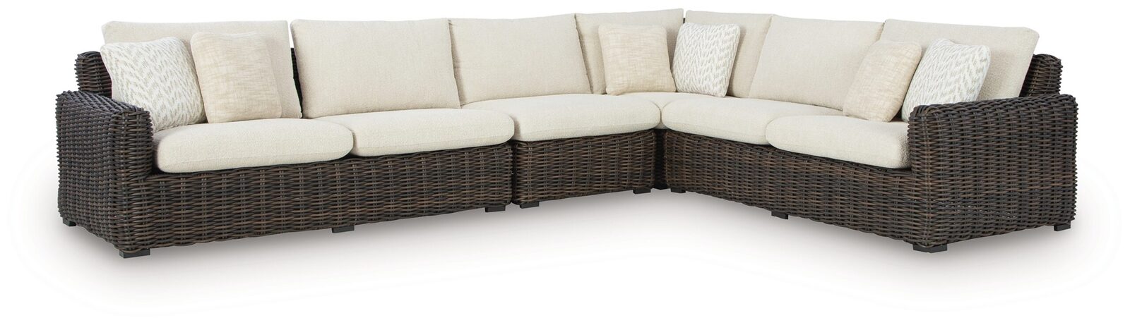 Kimora - 7 Pc. - 4-Piece Outdoor Sectional, Swivel Glider Lounge, Cocktail Table, End Table - Beige / Dark Brown - Image 3