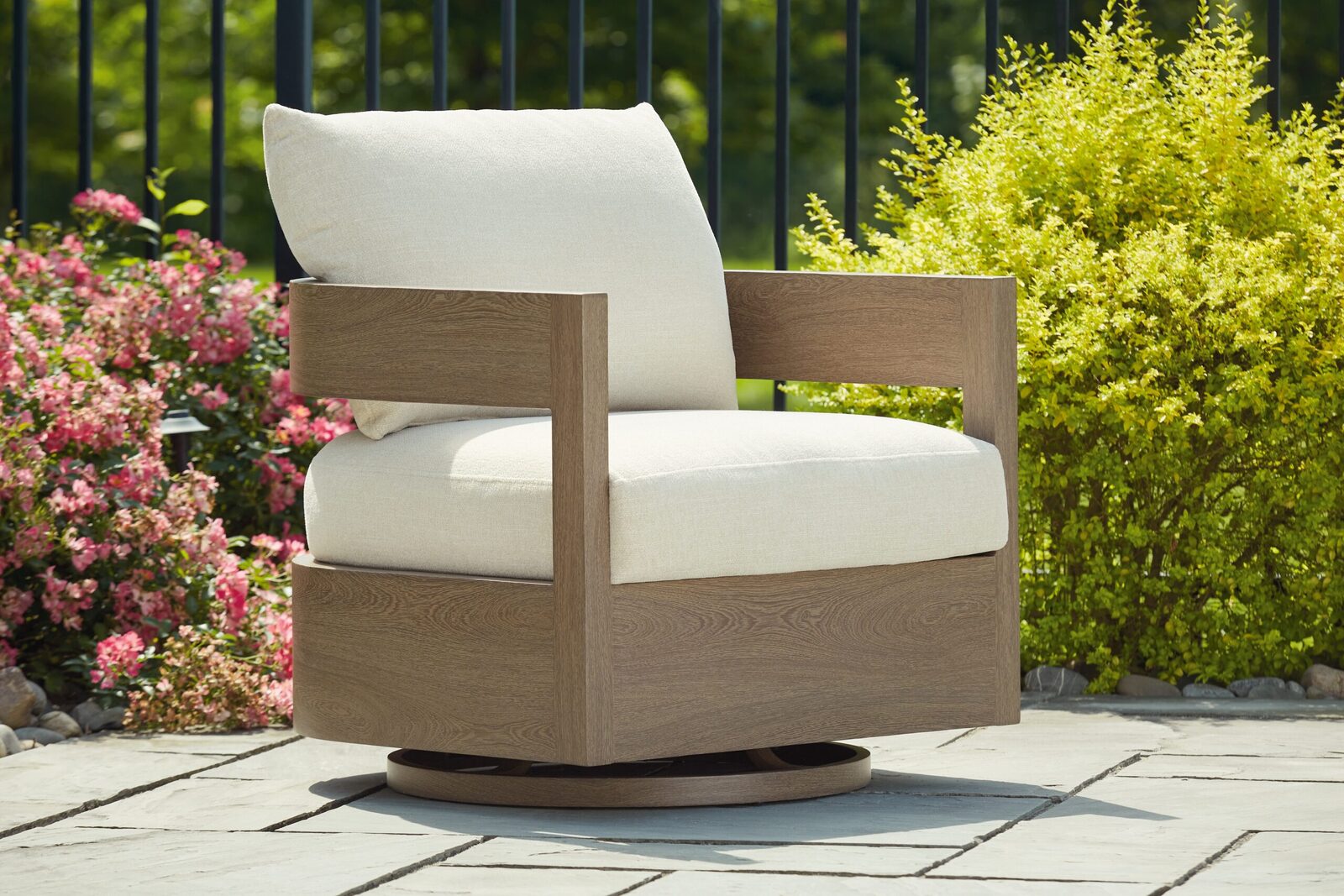 Serene Bay - Swivel Glider Chair With Cushion - Dark Brown / White - Image 2