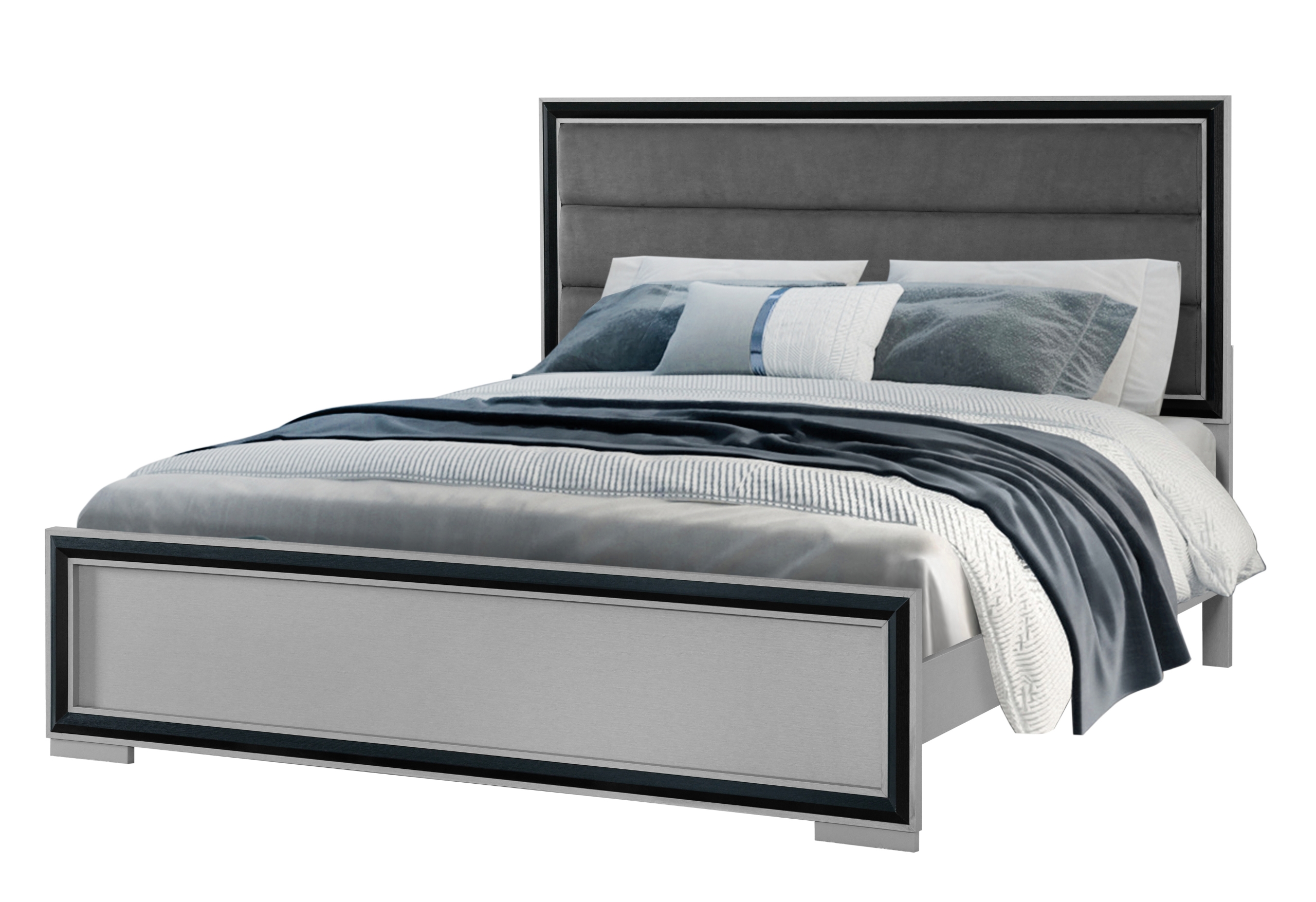 Amelia - 5 Piece Bedroom Set With LED - Gray Black - Image 2