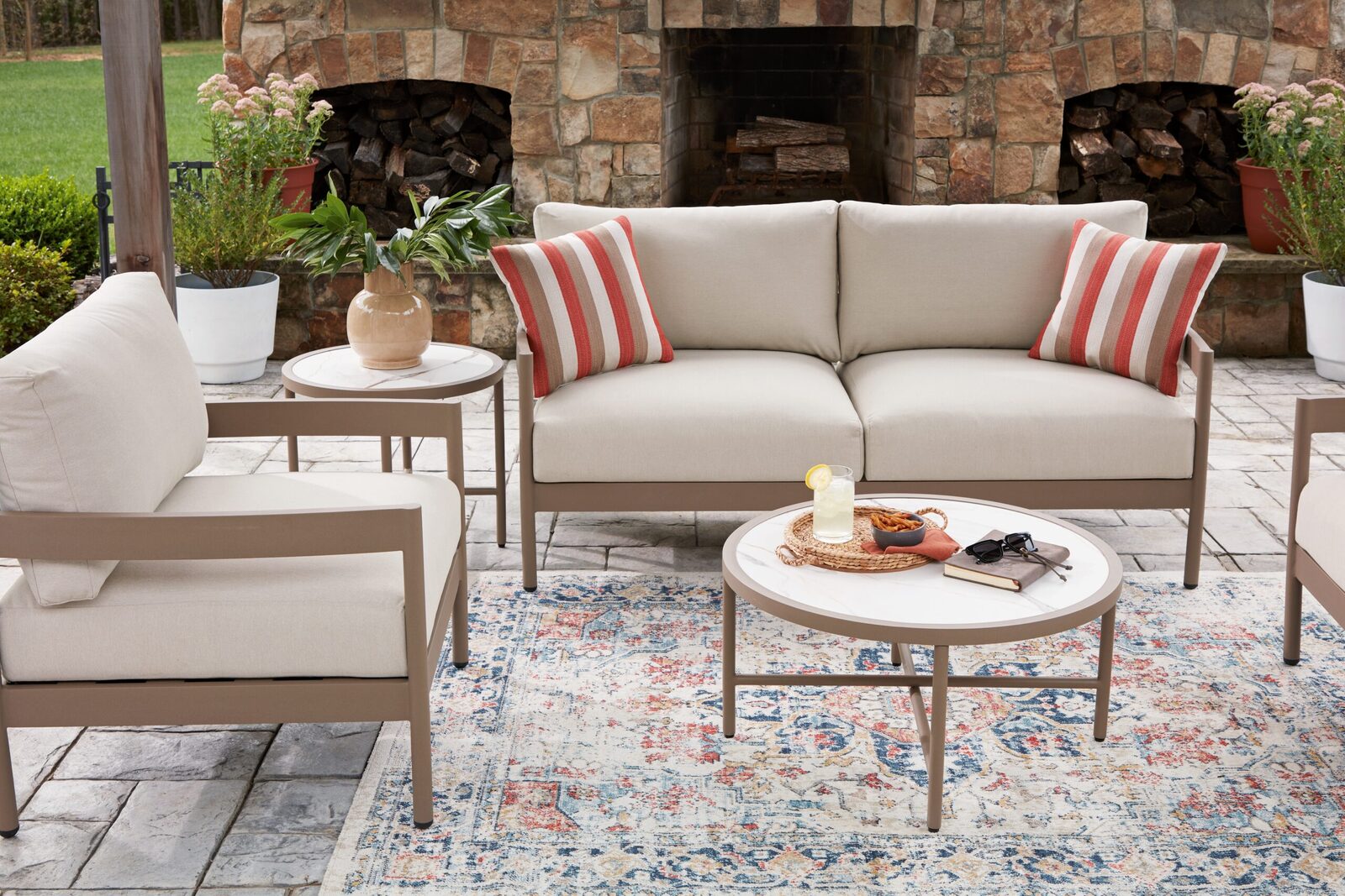 Bluff Trail - Loveseat, Lounge Chairs, Tables Set (Set of 5) - Beige - Image 6