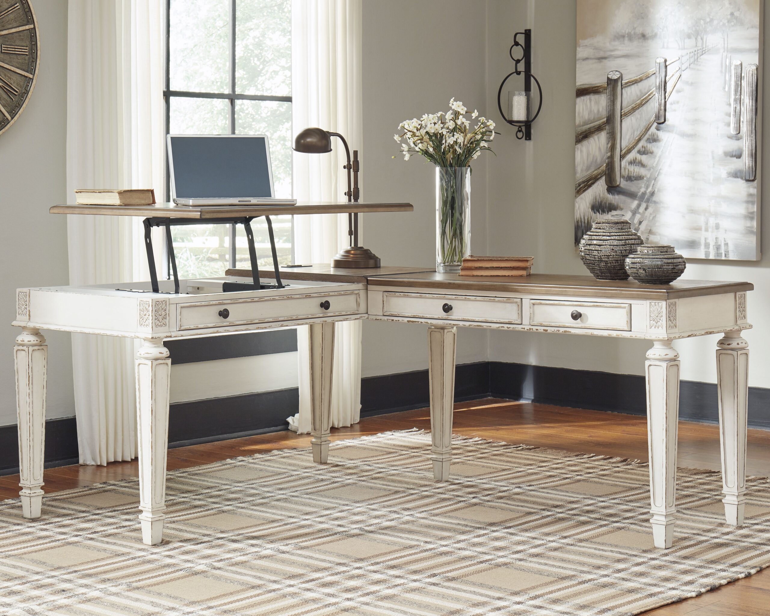 Realyn - L Shaped Desk With Lift Top - White / Brown - Image 2