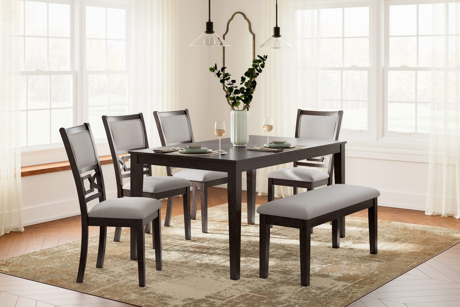Langwest - Dining Room Table Set (Set of 6) - Brown - Image 2