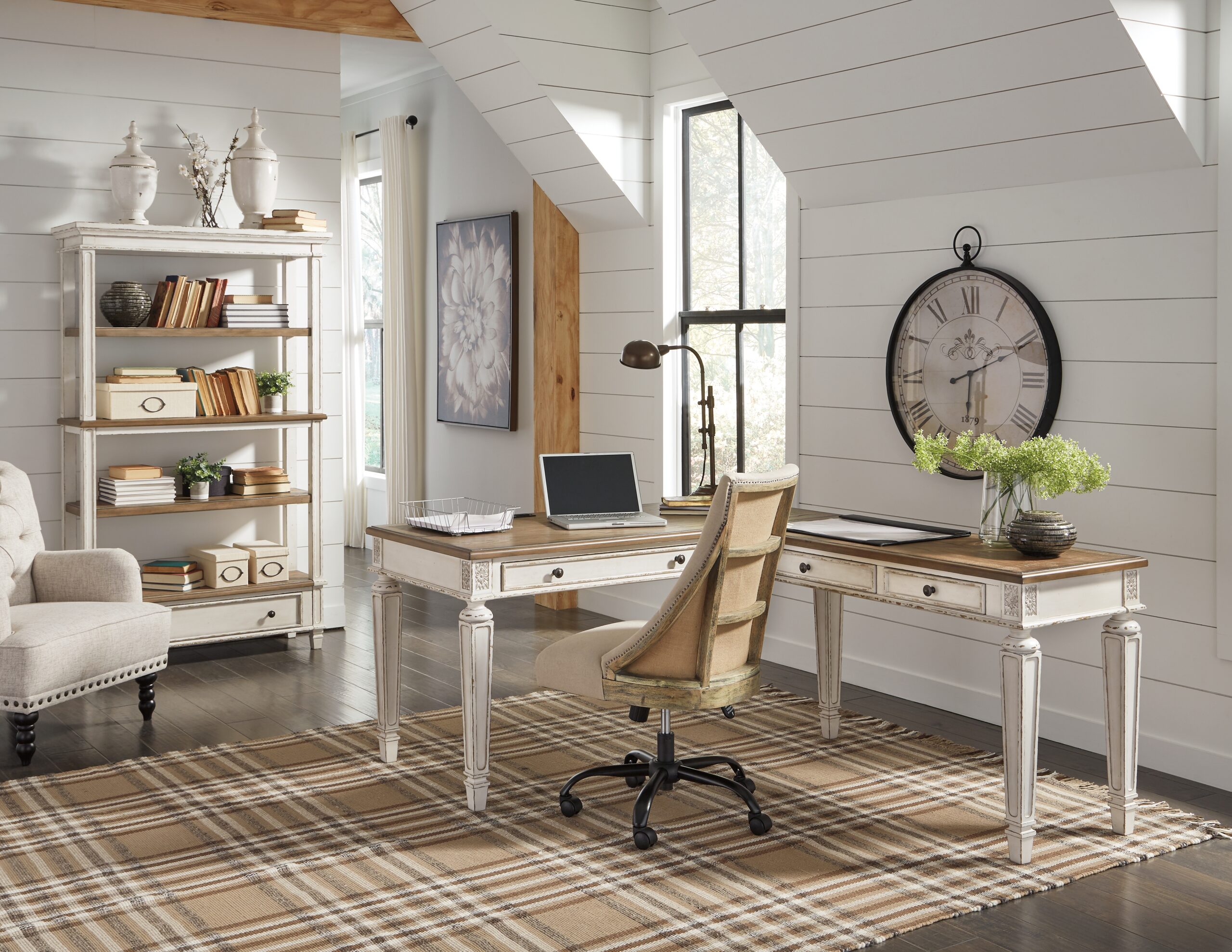Realyn - Home Office L Shaped Desk - White / Brown - Image 13