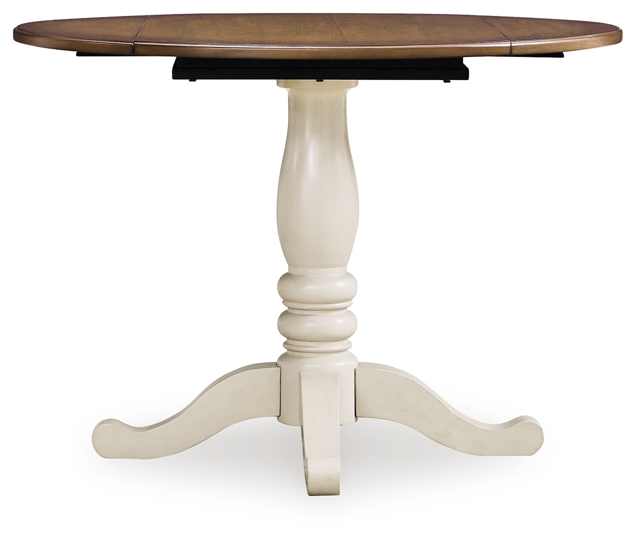 Wirloni - Round Dining Room Drop Leaf Table - Antique White / Brown - Image 3