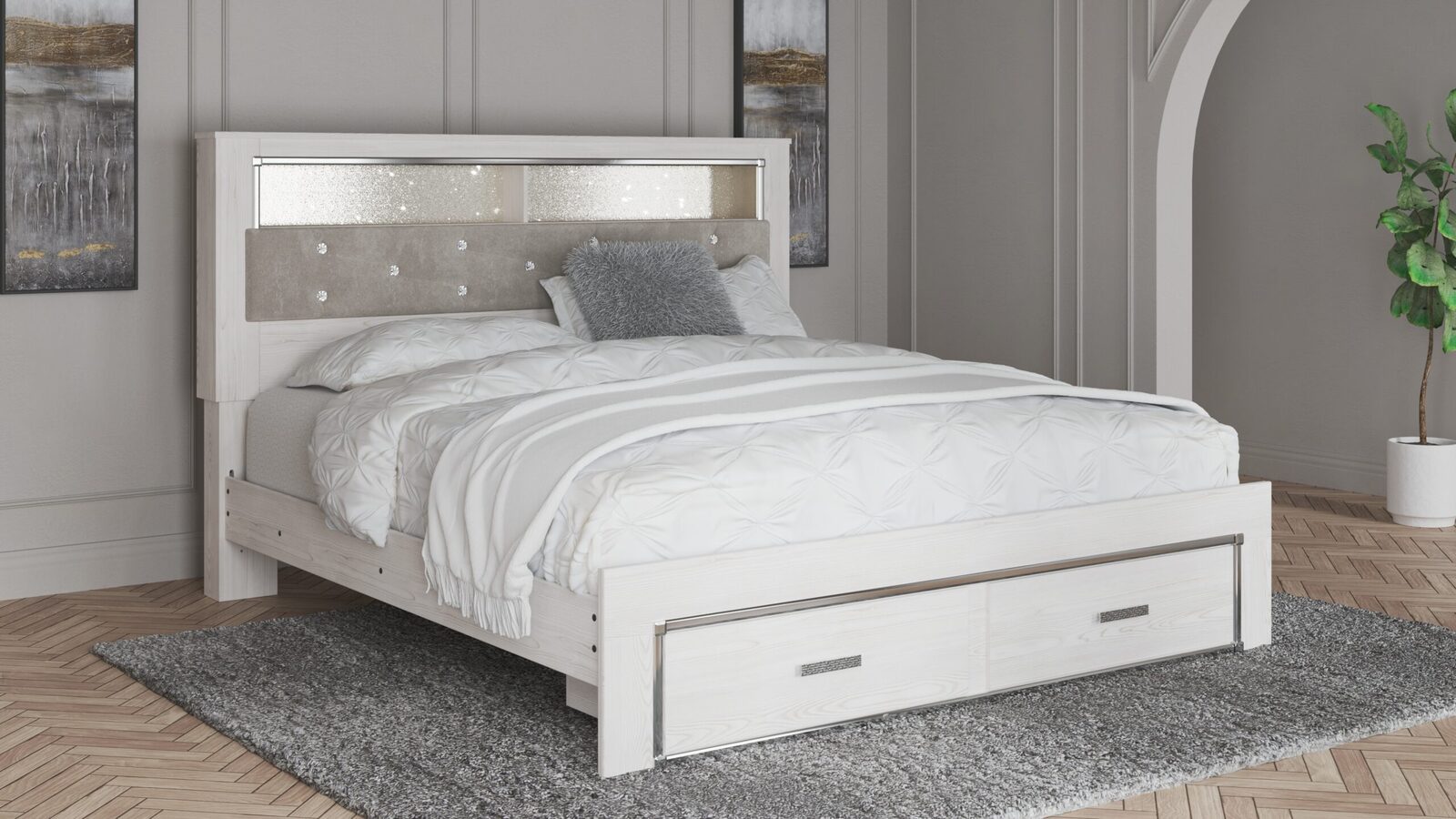 Altyra - King Upholstered Bookcase Bed With Storage - White - Image 2