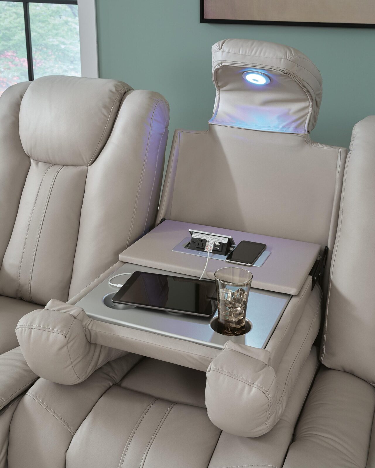 Elevate Edges - Reclining Sofa With Drop Down Table - Coin - Image 7