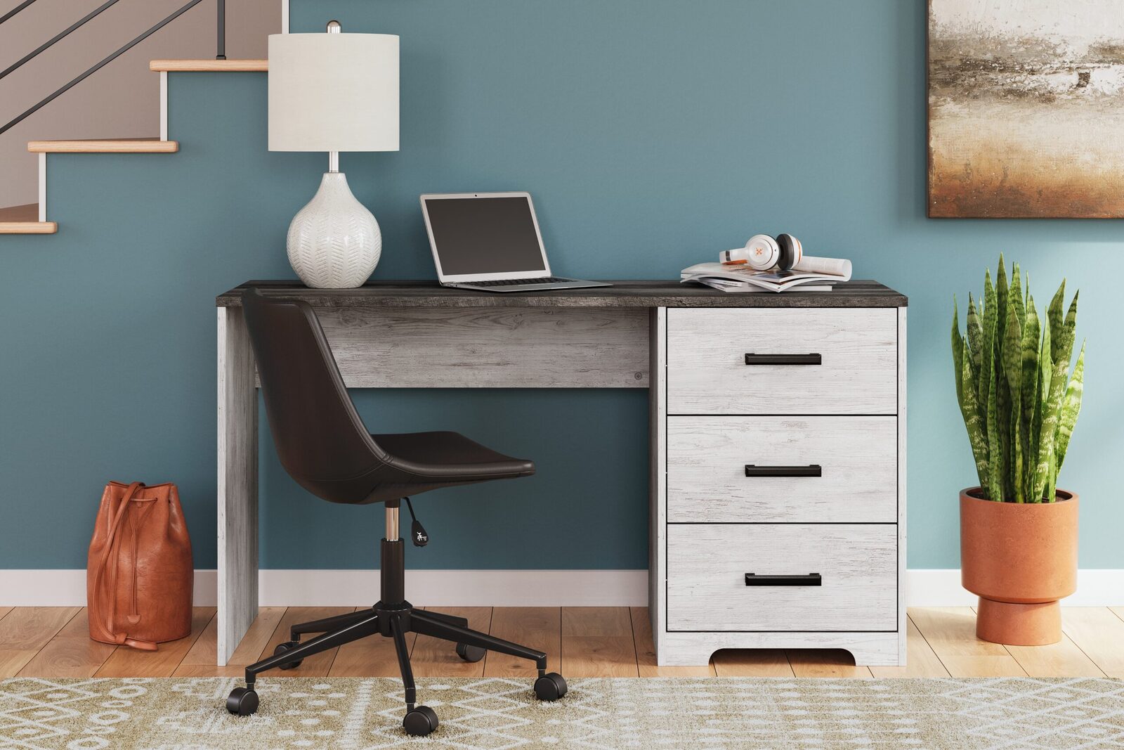 Shawburn - Home Office Desk - White / Dark Charcoal Gray - Image 6