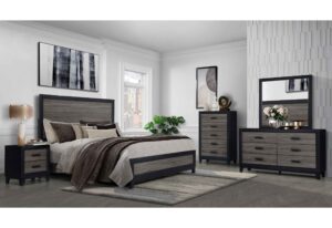Lisbon - 4 Piece Bedroom Set (Bed, Dresser, Mirror, Nightstand) - Black / Gray