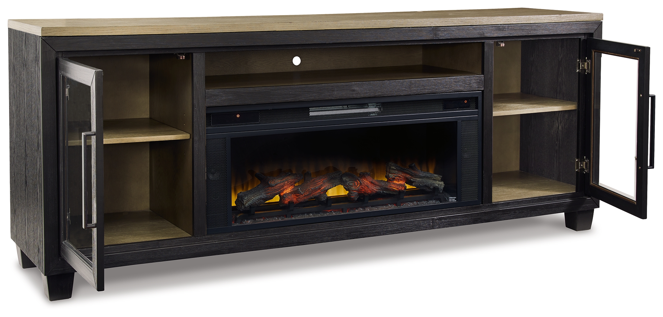 Foyland - 83" TV Stand With Electric Infrared Fireplace Insert - Black / Brown - Image 3