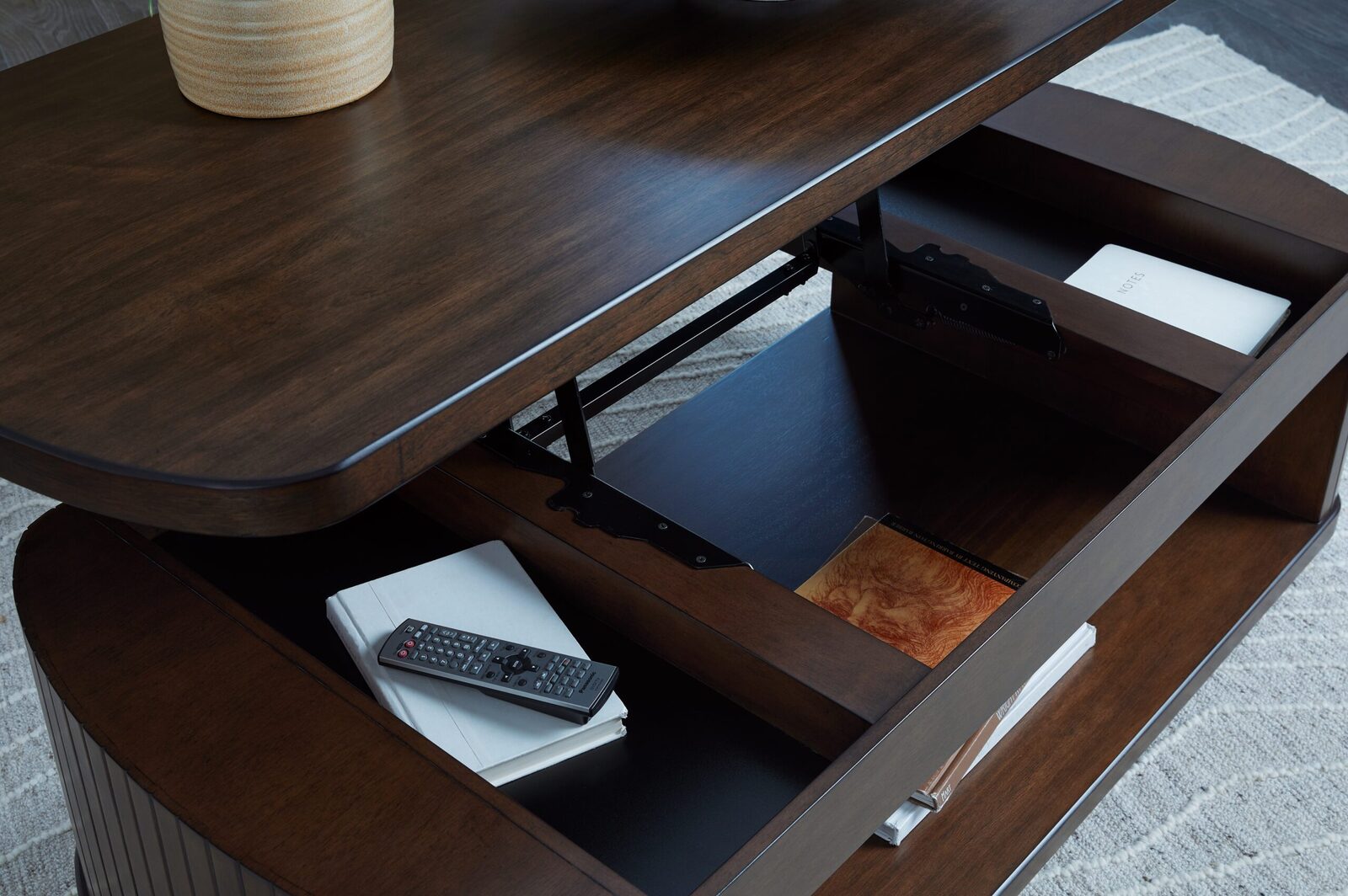 Korestone - Lift Top Cocktail Table - Dark Brown - Image 8