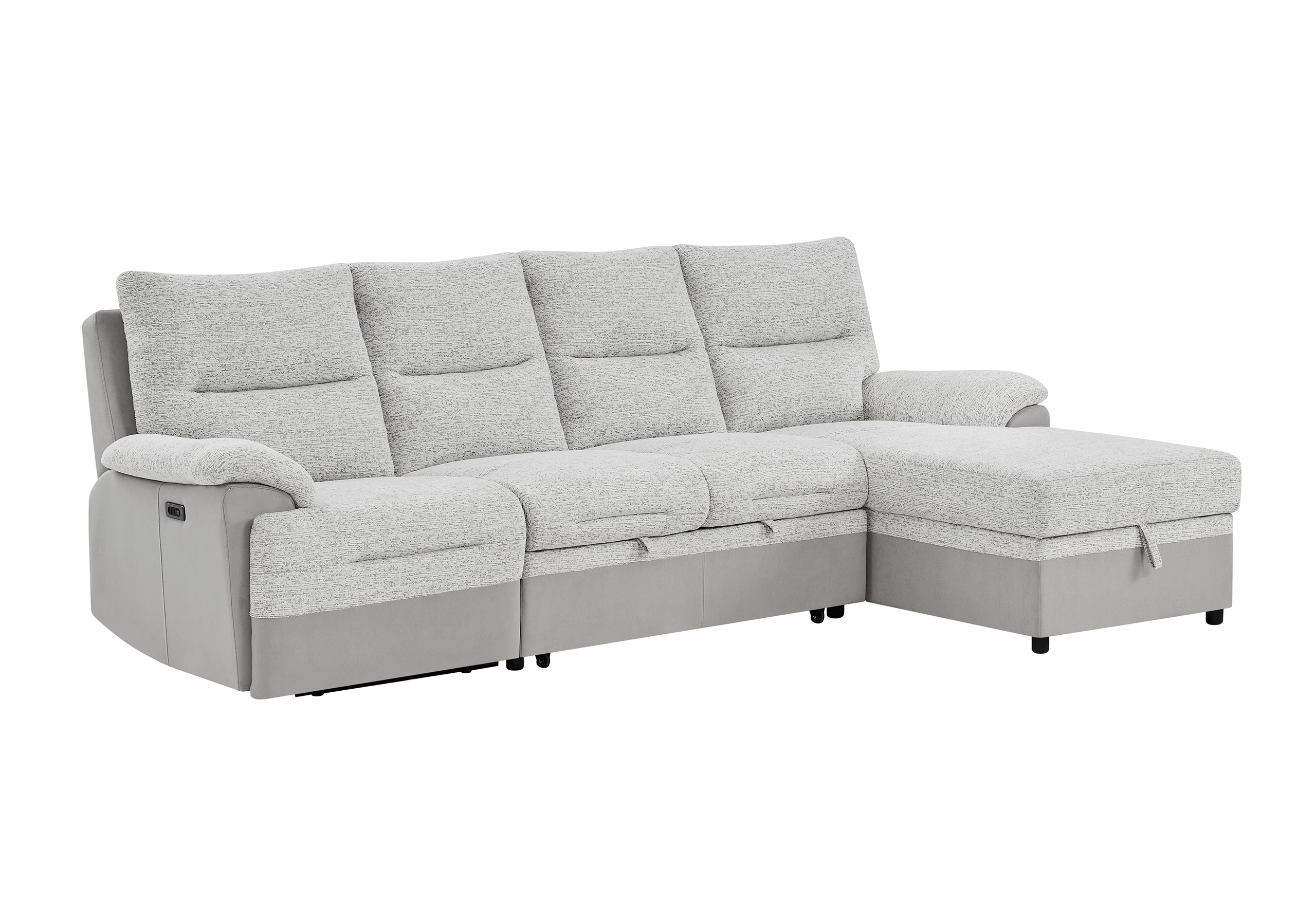 U3822 - Sectional With Pull Out Bed And USB - Light Gray - Image 3