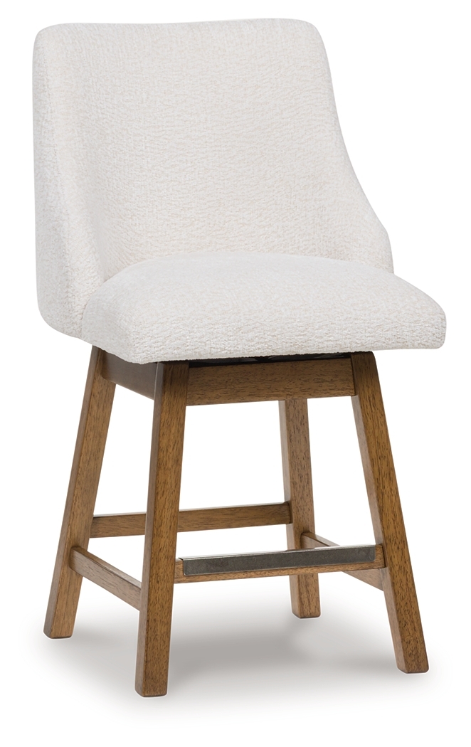 Cabalynn - Upholstered Swivel Barstool (Set of 2) - Oatmeal / Light Brown - Image 3