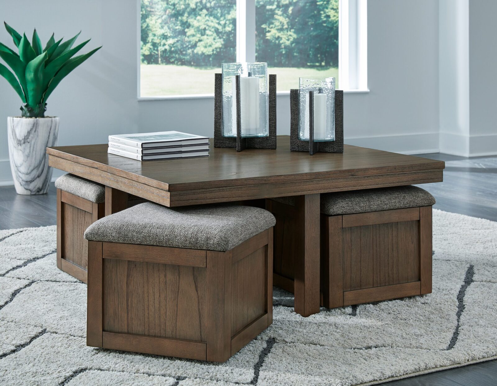 Boardernest - Cocktail Table With 4 Stools (Set of 5) - Brown - Image 5