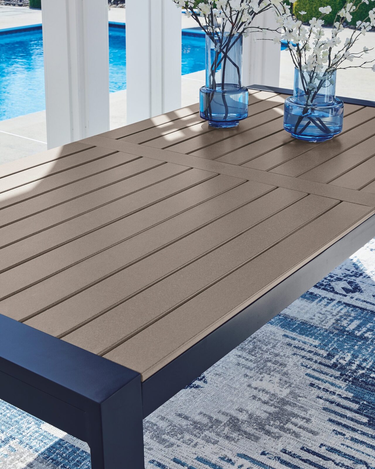 East Beach - Rectangular Dining Table With Umbrella Option - Blue - Image 5