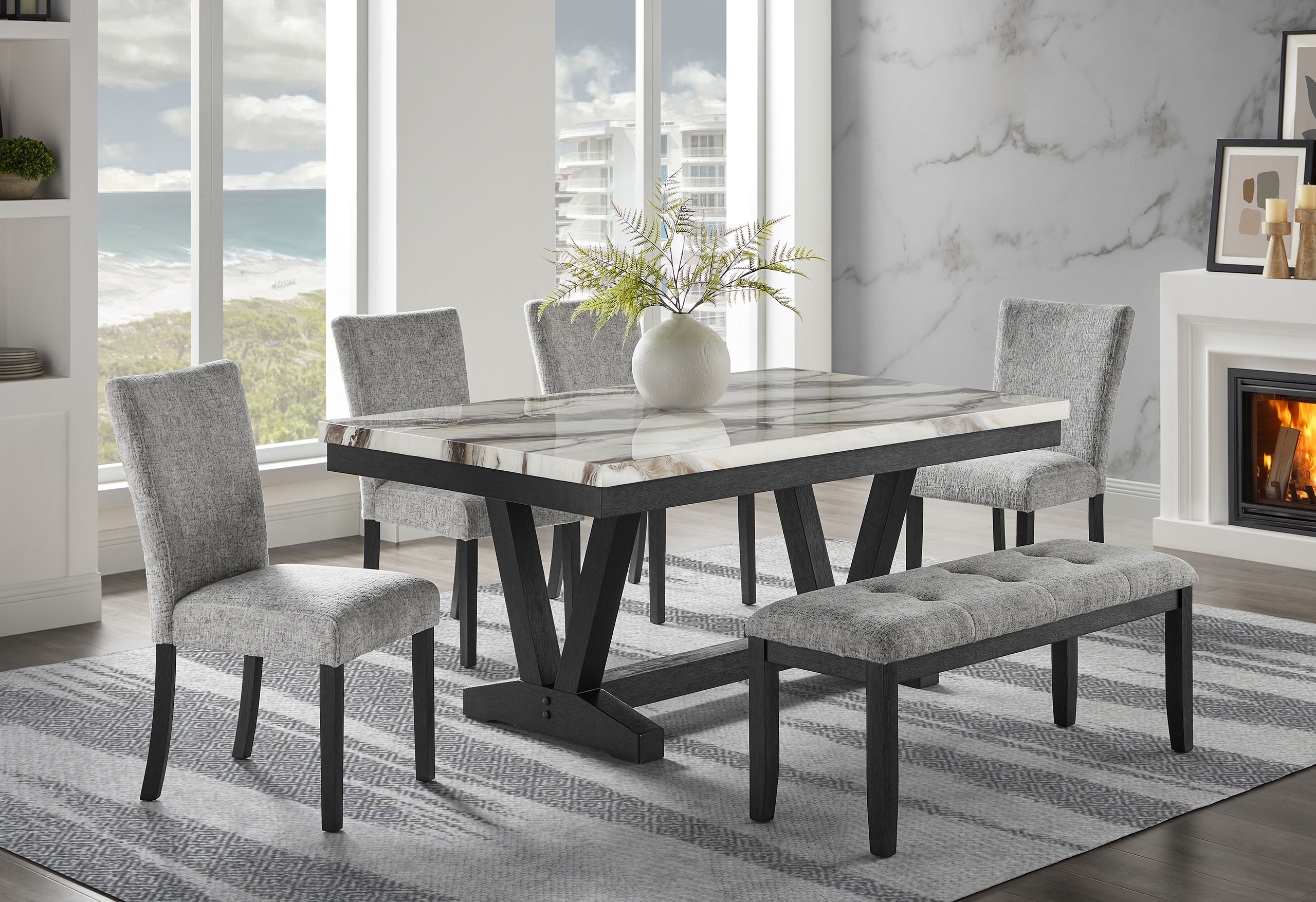 D1319 - Dining Room Set - Black / Light Gray / White - Image 4