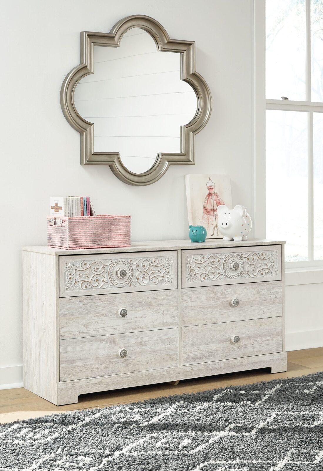 Paxberry - Six Drawer Dresser - Weatherworn - Whitewash - Image 2